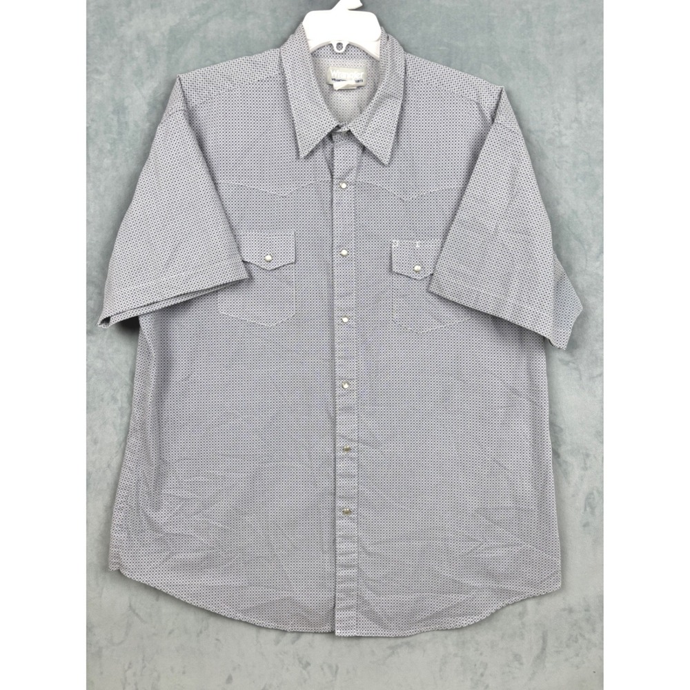 Wrangler Wrancher Mens XXL Blue Geometric Pearl Snap Short Sleeve Western Shirt